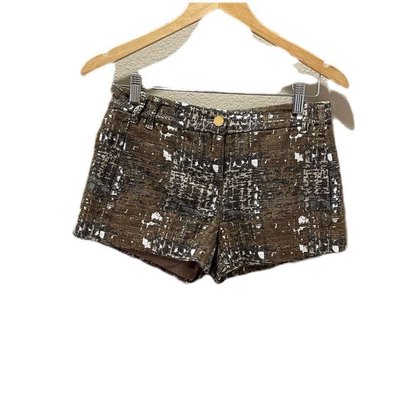 Tory Burch Tweed Linen Blend ShortsSize 028” WaistBrown White Print